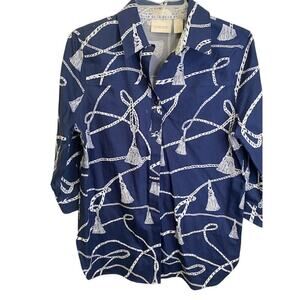 Chico's Casual Geometric Top Blouse Nautical Tassels Tunic Sz 0 (US Small)